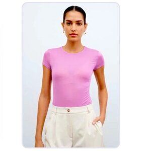 NWT MARCELLA Sara Sheer Short Sleeve Tee in Peach size S